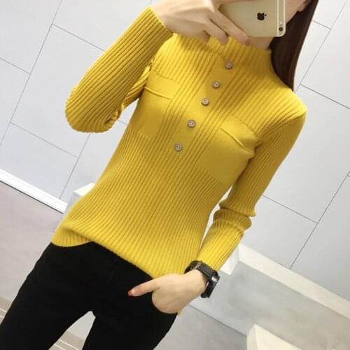 2021 New pullovers slim half-turtleneck buttons knitted sweater fashion office lady knitted sweater for autumn female knitwear