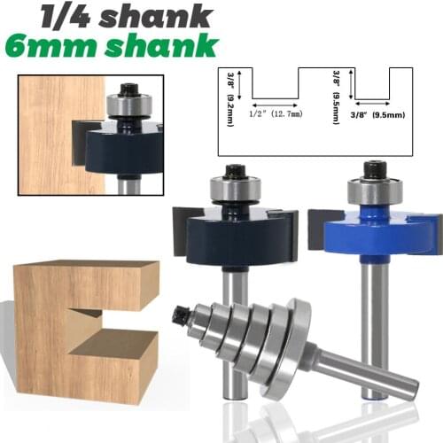 Rabbet Router Bit with 6 Bearings Set - 1/4" Shank 6mm shank Woodworking cutter Tenon Cutter for Woodworking Tools