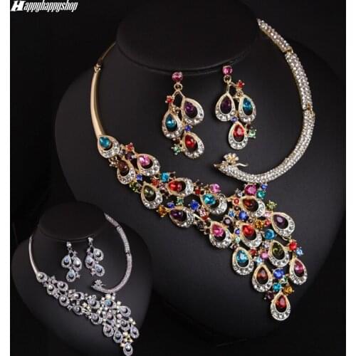 Luxury Rhinestone Jewelry Set Phoenix Shaped Necklace Choker and Earrings Cocktail Party Jewelry for Women