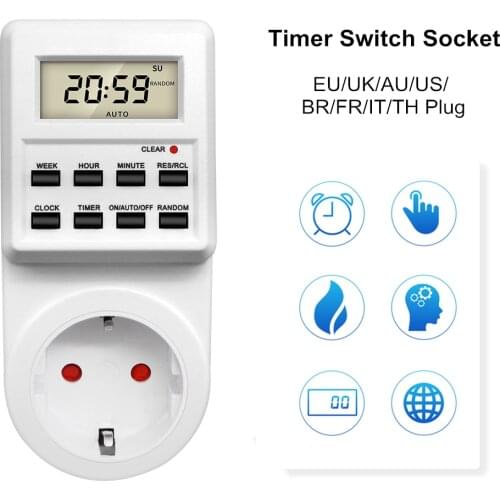 Electronic Digital Timer Switch Socket 24 Hour Cyclic Kitchen Timer Outlet Programmable Timing Socket EU UK AU US BR FR IT Plug