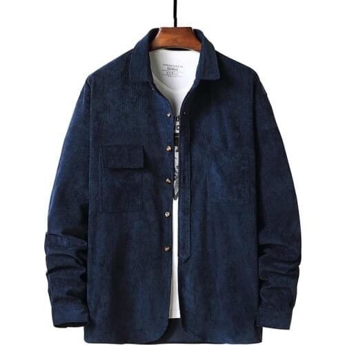 Mens Cotton Corduroy Shirts Long Sleeve Casual Button Up Shirt Men Solid Color Outdoor Autumn Winter Thick Shirt Man Camisas