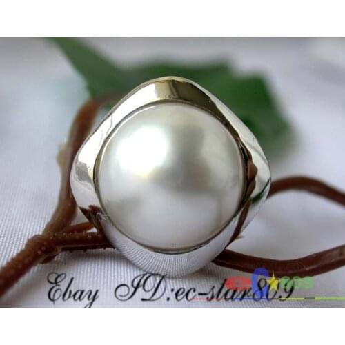 S109 Amazing real 20mm white Southsea Mabe Pearl Ring square 925silver