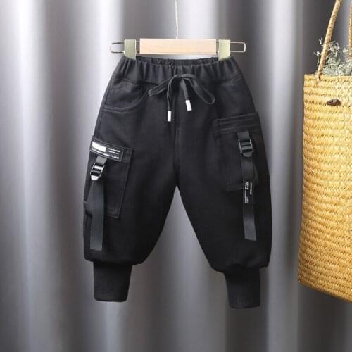 Boys Pants Winter New Korean Kids Thicken Cargo Pants Fashion Pocket Cotton Plus Velvet Warm Trousers For Boy Child Casual Pants
