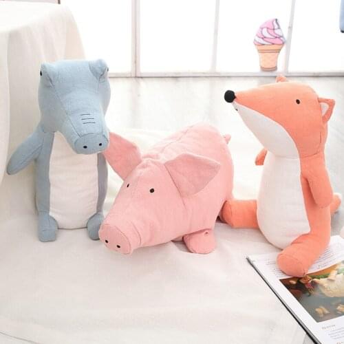 Lovely Summer Autunm Linen Fabric ins New Plush Animal Dolls Baby Pillow Fox Alligator Pigs mkd2 Toys for Children