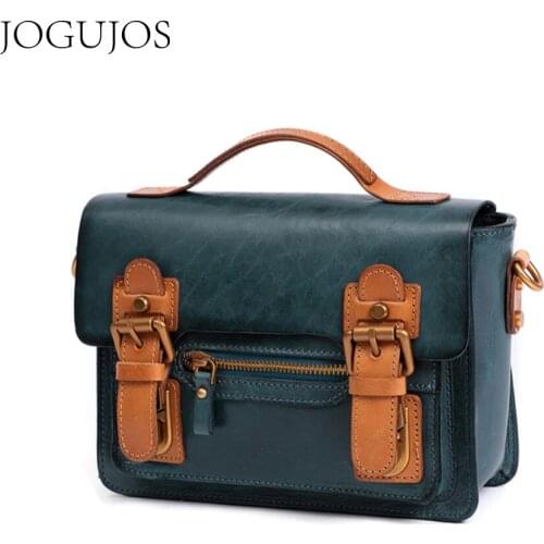 JOGUJOS Vintage Satchel Bags for Women Buckle Cover Shoulder Handbag Girl Genuine Leather Messenger Bag Large Capacity Clutches