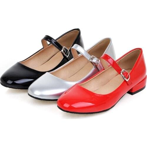 Spring Sweet Square Toe Flats Shoes Women Footwear Girl Womens Ankle Strap Mary Janes Shoes Silver Black Larger Size 32 33 42