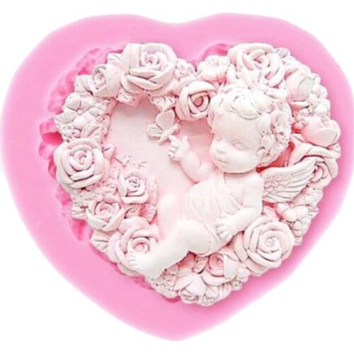 Heart Shaped Angel Silicone Mold 3D Craft Rose Fondant Molds Wedding Cake Decorating Tools Soap Resin Clay Candy Chocolate Mould