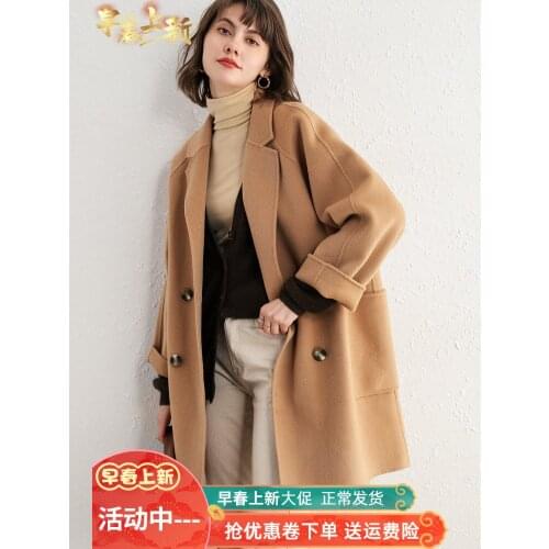 High end double faced cashmere coat womens middle and long short loose wool woolen coat 2021 new style
