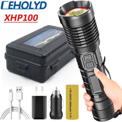 CEHOLYD XHP100 High Quality Led Flashlight Micro USB Rechargeable Powerbank 18650 26650 Battery Torch Aluminum Zoomable Lantern