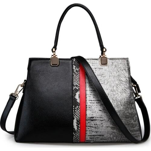 Women Patchwork Real Genuine Leather Handbag Winter Tote Bag Ladies Serpentine Pattern Shoulder Bags for Women 2021 Sac A Main