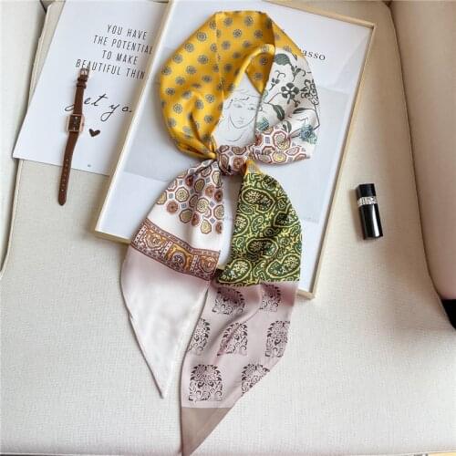 Women Silk Skinny Scarf Hair Band Print Paisley Solid Ribbon Hand Bag Wrist Bandana Grils Headband Scarves Foulard Shawl 2021