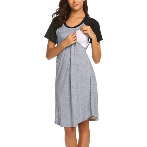 Womens maternity stitching breastfeeding dress pajamas Baby dress Nursing Nightgown Nightshirt Sleepwear Dress L1226