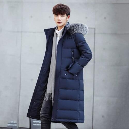 Winter Mens Big Fur Hood Knee Length Puffer Jackets Fashion Thick Warm 90% White Duck Down Padded Overcoats Male JK-1788