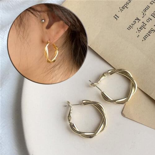 1Pair Frosty Gold Silver Vintage Cross Weave Twist Ear Clip Hoop Earrings Metal Circle Earring Jewerly
