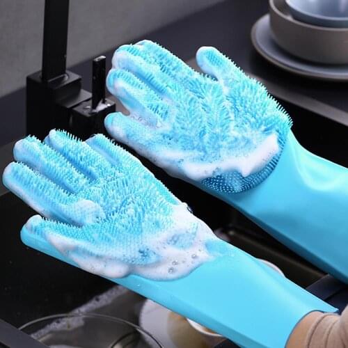1Pair Magic Silicone Gloves Scrubber Gloves Magic Gloves Cleaning Brush Dishwashing Kitchen Washing The Car Multipurpose