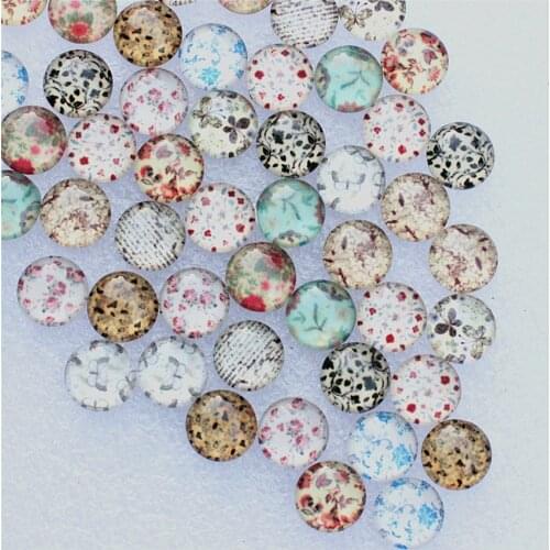 12mm Mixed Random Flowers Round Glass Cabochon Flatback Photo Dome DIY Accessory In Pairs 50pcs/lot K06025