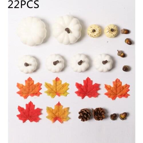 22pcs/24pcs Harvest Decor Props Artificial Mini Pumpkin Acorn Berries Maple Leaf