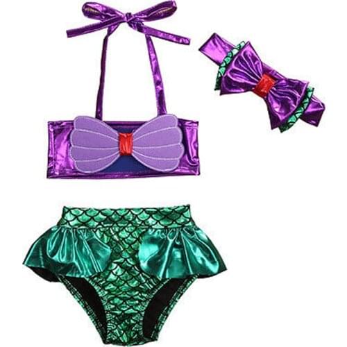 3Pcs Bowknot Toddler Baby Girl Kids Bathing Suit Swimwear Bikini Set Tankini Swimsuit Costume