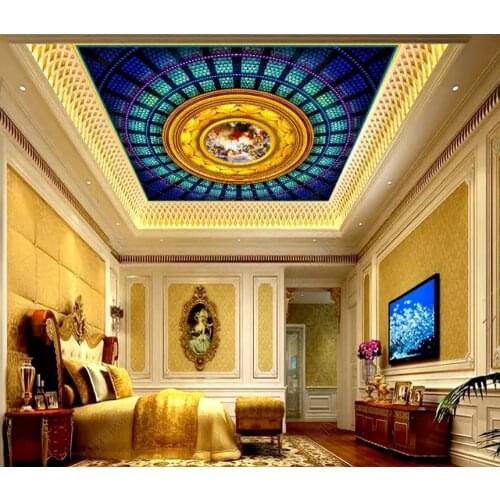 Custom Multicolored Glass 3D Ceiling Hotel Living room bedroom Wallpaper For Walls 3D Ceiling Waterproof Wallpaper 2020
