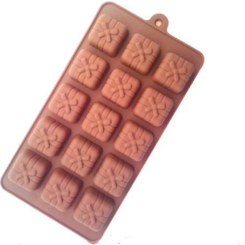 3D Silicone Mold 15 Holes Gift Box Shape Mould For Soap Candy Chocolate Ice Cake Decorating Tools LX1705