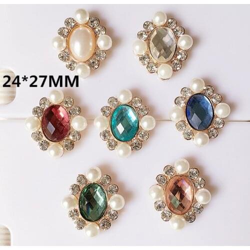 5pcs Flatback Pearl Metal Buttons For Clothing Scrapbook Diy Craft Supplies Phone Shell Patch Material Decor Hair Accessories