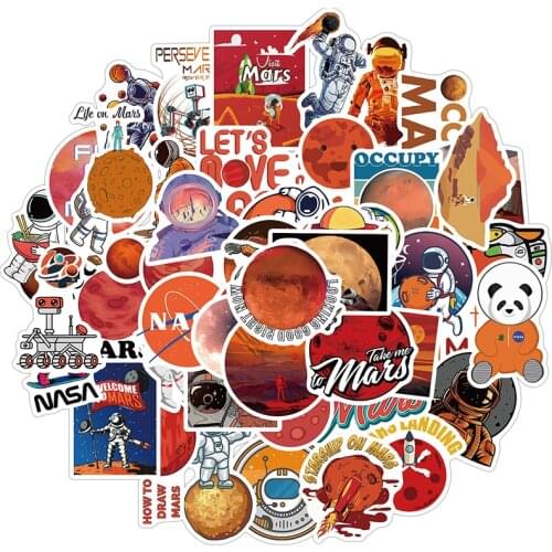 50Pcs Outer Space Astronaut Stickers Mars Scenery Decals For Travel Suitcase Skateboard Scrapbook Graffiti Kids Toy Sticker