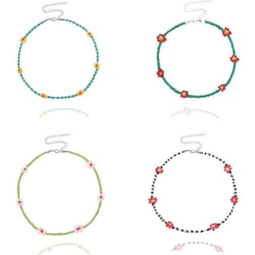 Bohemian Daisy Choker Necklaces For Women Teens Girls Boho Trendy Glass Beads Beaded Choker Necklace Fashion Jewelry Gifts