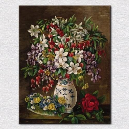 Canavs print color art picture hand painted classical vase flower oil painting red white purple yellow flowers