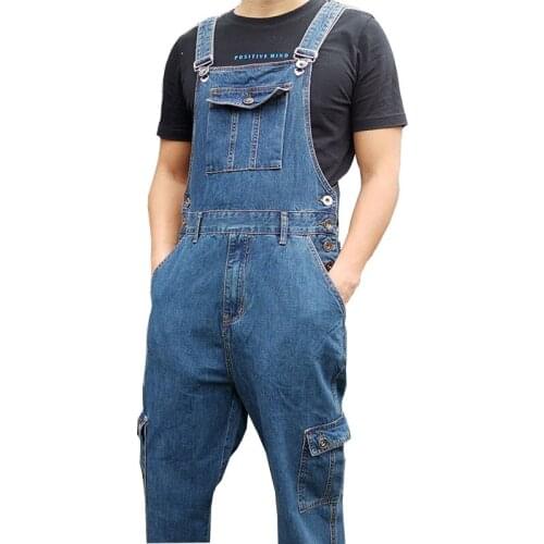 Mens Denim Overalls Mens Overalls Jumpsuit Large Size Strap Straight Blue Jeans With 7 Pockets More sizes 30-48 50