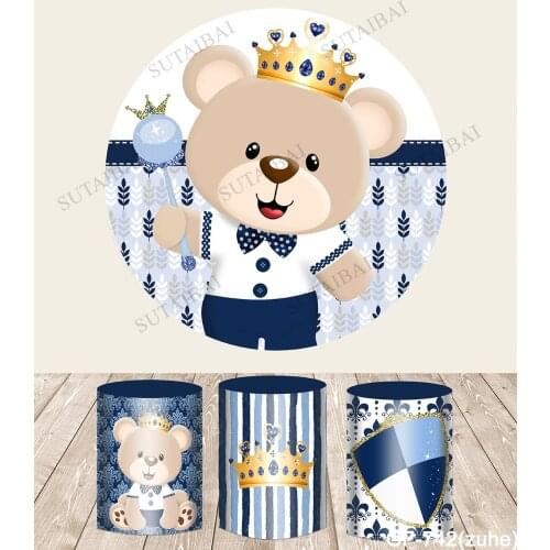 Blue Panda Baby Shower Photo Background Party Animals Decorations Round Circle Photography Backdrops Cylinder Column Coverser