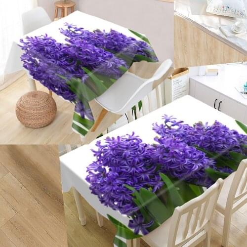 Custom Hyacinth Tablecloth Art Pattern Washable Oxford Fabric Dustproof Dinner Table Cloth Party Decoration Table Cover