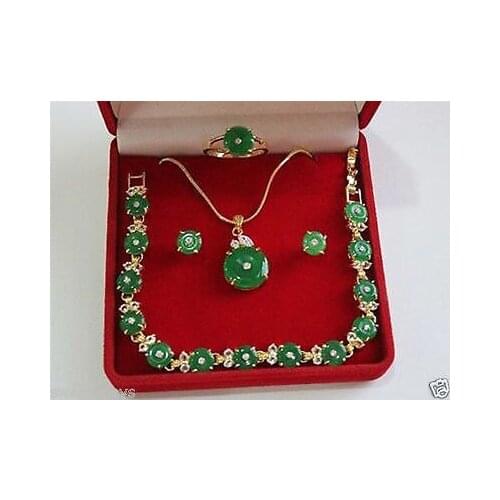 Fine real Fashion Cubic Zirconia Trendy Jewelry %Beautiful green stone necklace/bracelet pendant earring ring set