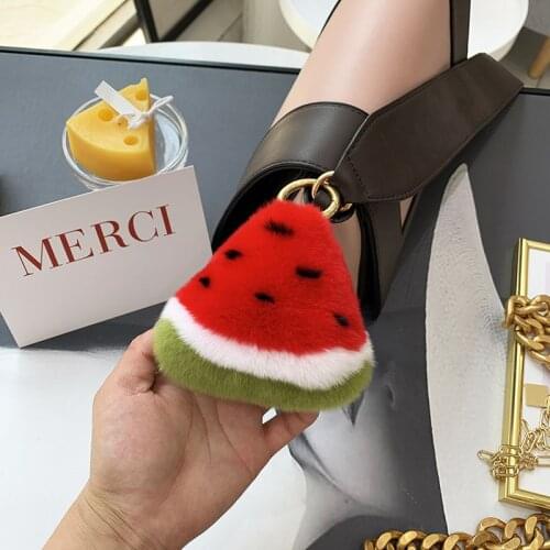 [a Small Watermelon] Cute Rex Rabbit Fur Watermelon Leather Hanger Bag Ornament Car Key Chain