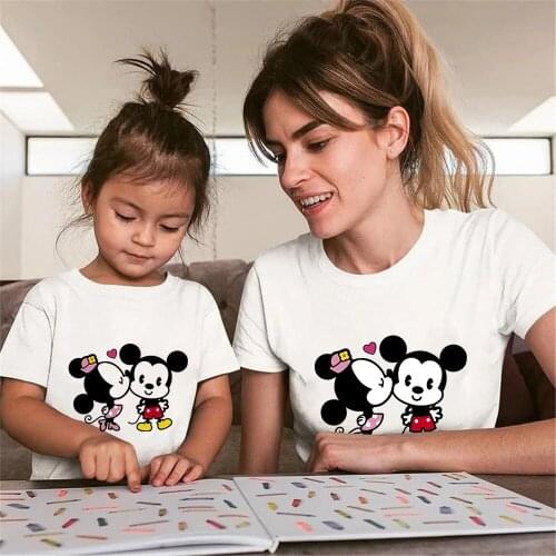 Fashion Family Look Baby Mickey Minnie Print T-shirt Mommy and Me Clothes Family Matching Outfits Look Mama and Daughter Clothes