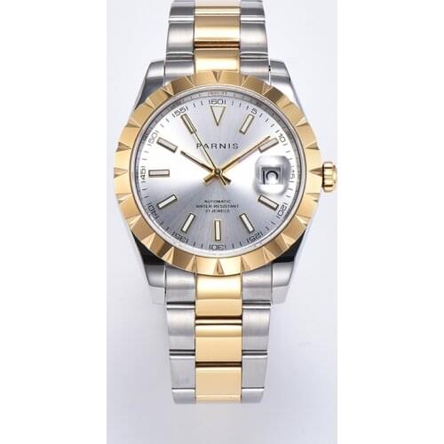 Parnis 39mm golden Men Automatic Mechanical Watch white dial Sapphire glass miyota 8215 Movement automatic Watches PA137