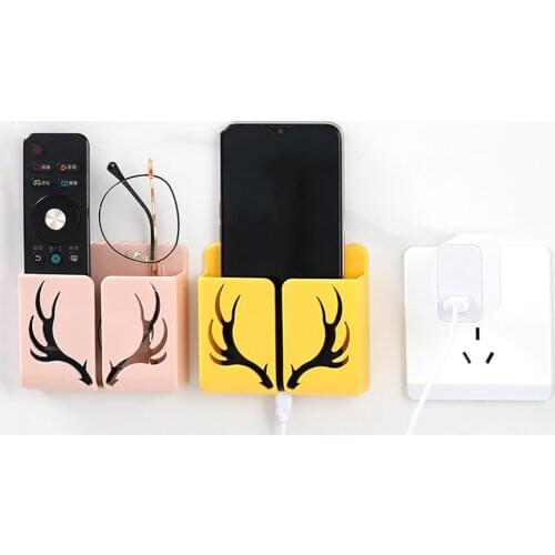 Mobile Phone Wall Mounted Holder Phone Plug Hanging USB Charging Remote Control Keyring Organizer Storage Box Home Accessories