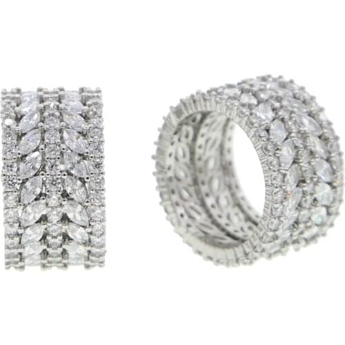 Micro pave cz wide engagement band ring silver color iced out sparking bling white cubic zirconia fashion finger jewelry