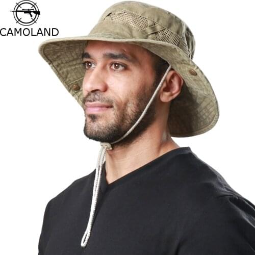 CAMOLAND Cotton Bucket Hat For Women Men Breathable Mesh Sun Hats Outdoor UV Protection Fishing Hat Male Casual Hiking Caps
