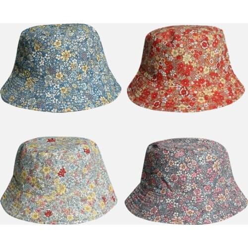 2021 New Fashion Summer Fisherman Caps Small Floral Printed Flower Panama Bucket Hat For Women Reversible Beach Travel Hats