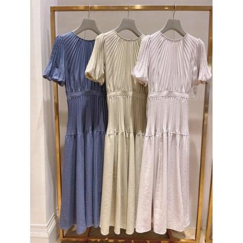 O Neck Puff Sleeve High Waist Draped Design Woman Dress Fashion Elegant A Line Vestidos Sexy Backless Drawstring Bow Dresses