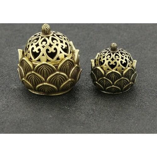 Mini Hollow Lotus Incense Burner Figurines Retro Copper Home Decoration Crafts Chinese Style Buddhism Antique Bronze Miniatures