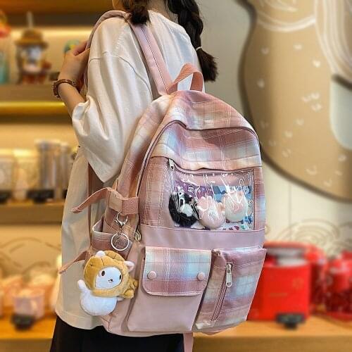 Book Transparent Kawaii Backpacks Harajuku Ladies Lattice Bag Student Female Clear Backpack Plaid Women School Bags Girl Fashion