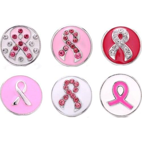 5pcs/lot New Pink Ribbon Snap Button Jewelry Rhinestone Charm Buttons for 18mm Snap Bracelet Jewelry for Women Snap Jewelry
