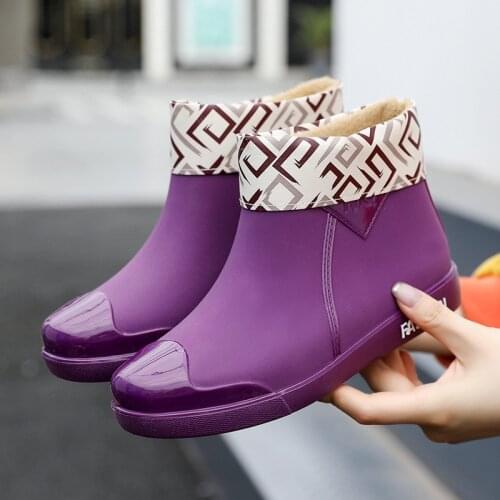 Purple Rubber Shoes Women Waterproof Rain Boots Ankle Shoes 2020 New Autumn New Female Water Shoes Rainboots Ankle Boots