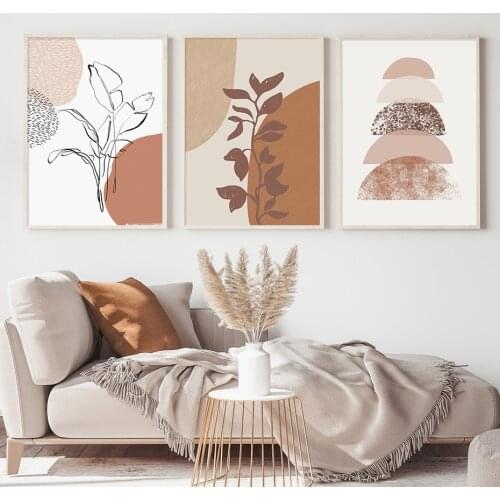 Self-adhesive Wall Stickers Painting Terracotta Boho Sun Moon Plants Poster Pictures Wall Art Posters and Prints Home Decoration