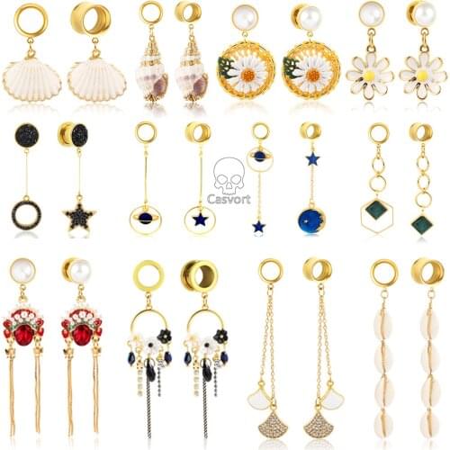 Casvort 2PCS Planet Dangle Ear Plugs Tunnels 316L Stainless Steel Body Piercing Jewelry Dangle Earrings Selling