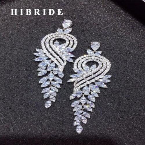 HIBRIDE Brand AAA Cubic Zirconia Pendant Drop Earring For Women Wedding Bridal Wholesale Price Earrings Brincos E-423
