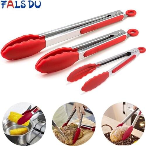 Silicone Food Tong Stainless Steel Kitchen Tongs Silicone Non-slip Cooking Clip Clamp BBQ Salad Tools Kitchen Accessories