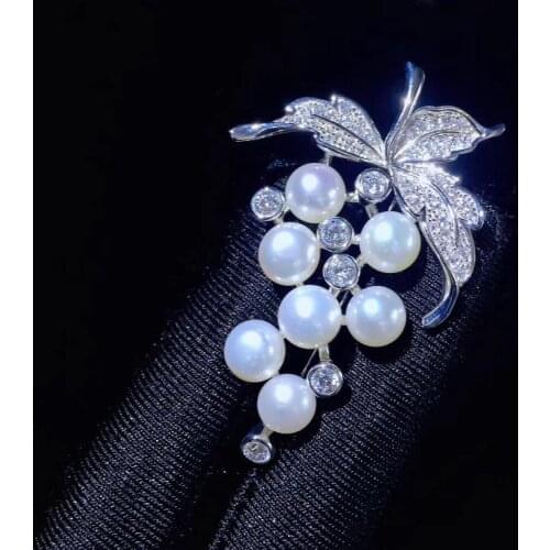 Natural fresh water pearl brooch grape shape brooch 925 sterling silver with cubic zircon fine women & girl jewelry