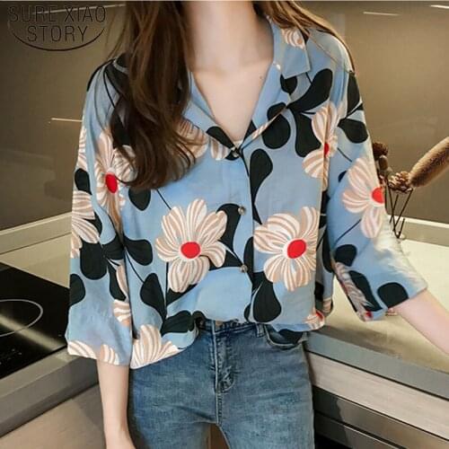 Fashion 2021 Casual Printed Chiffon Women Blouse Shirt Plus Size 4XL V Collar Shirt Women Tops Top Female Blouse Button 5413 50